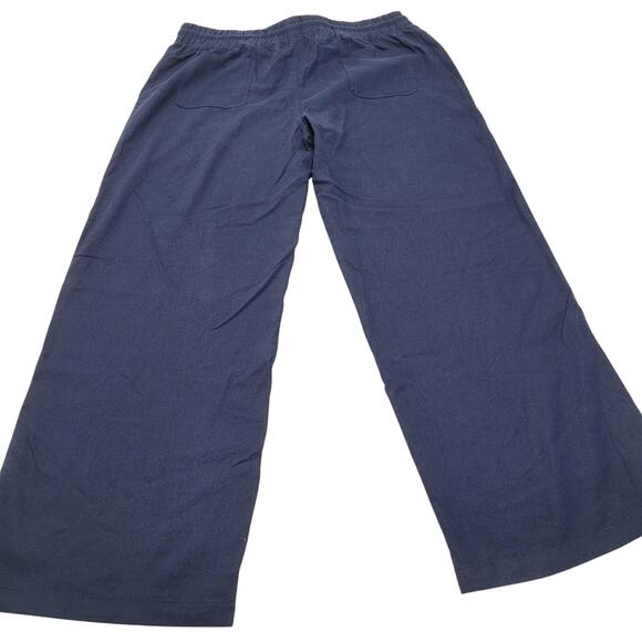 Willit high rise linen blend navy blue pants wide straight leg drawstring NWT - Picture 7 of 7